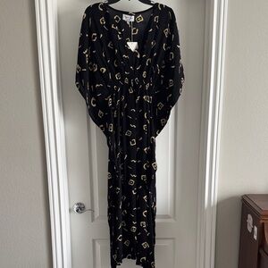 Black Maxi Dress with Beige Abstract Print